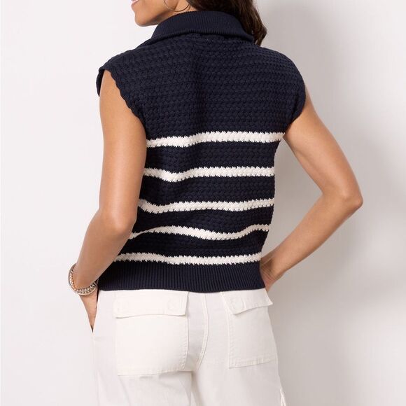 Evereve John + Jenn New‎ Size XS Benni Cotton Knit Vest Navy White Stripes - Picture 2 of 12